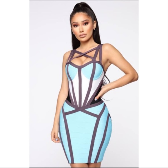 Herve Leger Dresses & Skirts - Herve Leger NWT aqua bandage colorblock dress